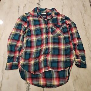 American Eagle Boyfriend Fit Red Green White Plaid Flannel Size Small
